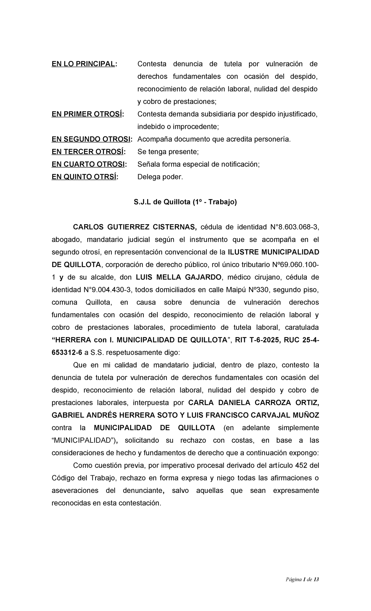 Contestación de Tutela Laboral y Demanda por Despido - T-6-2025 (1 ...