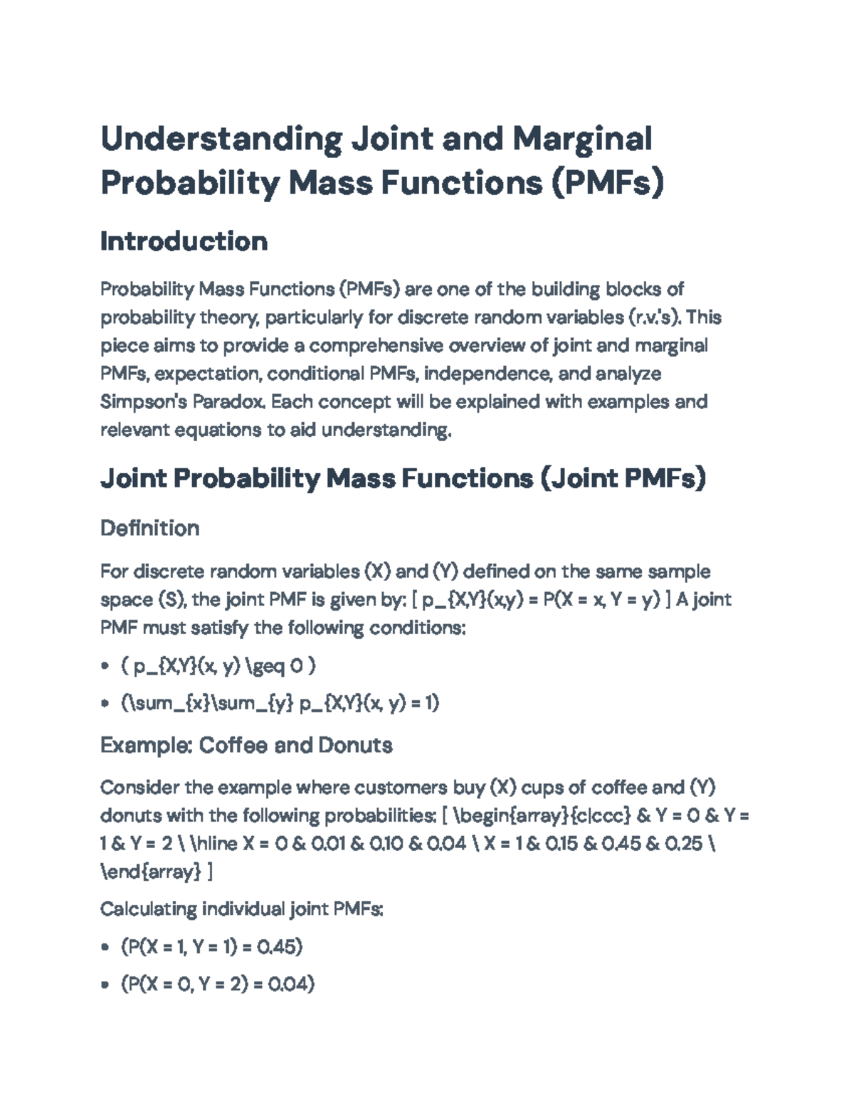 Understanding Joint and Marginal PMFs with Applications in Statistics ...