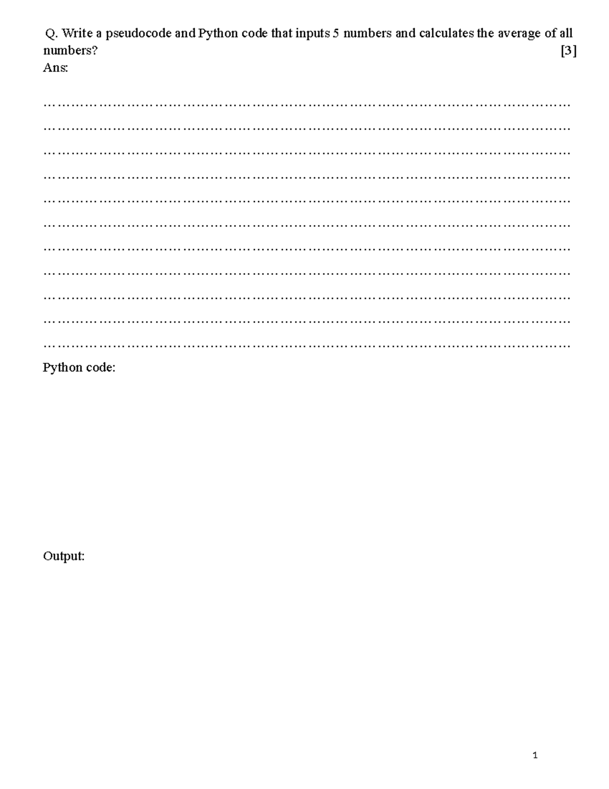 Class Test Std-VIII: Pseudocode & Python Programming Exercises - Studocu