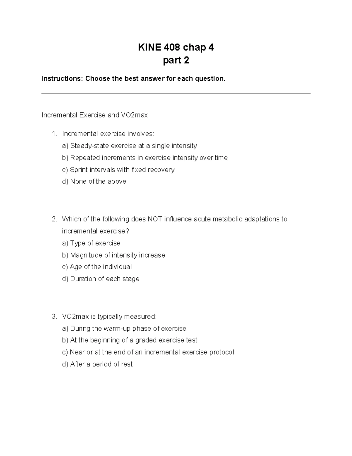 KINE 408: Practice Exam on Respiration During Exercise - Studocu