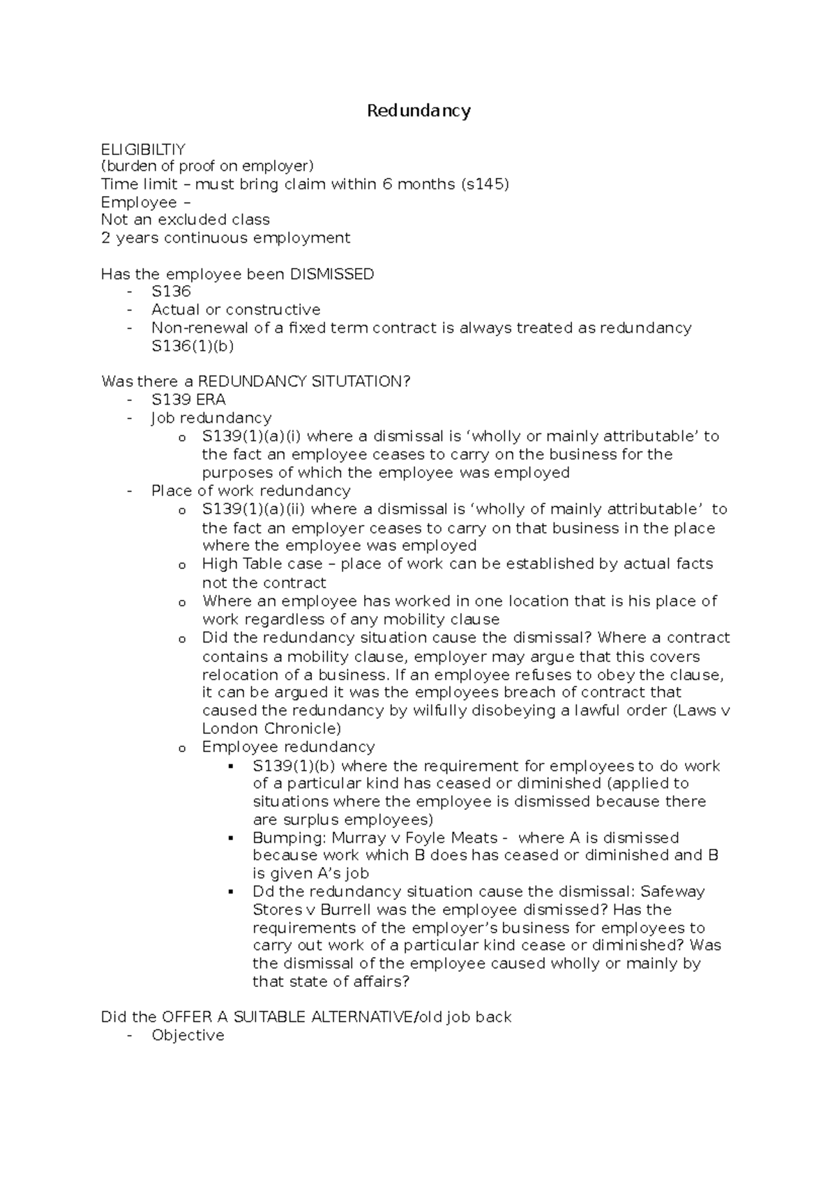 Redundancy Eligibility and Considerations: Legal Framework Overview ...