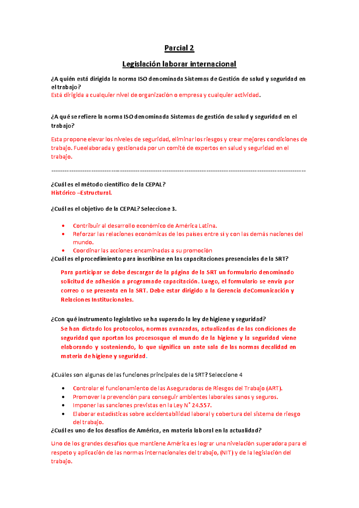 Parcial 2 - Legislación Laboral Internacional y Normas ISO en Salud y ...