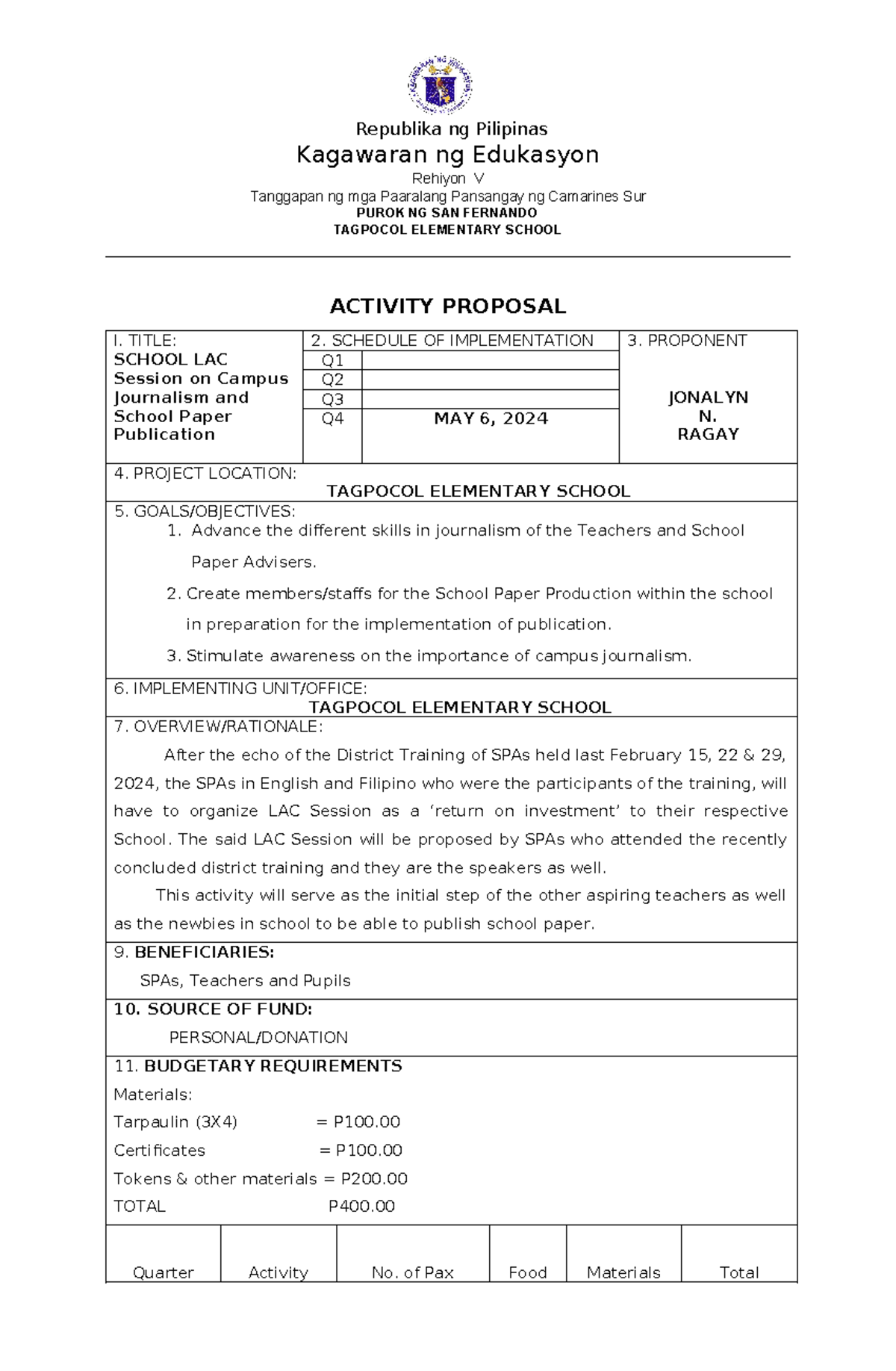 School LAC Session: Campus Journalism & Publication Proposal - Document Preview