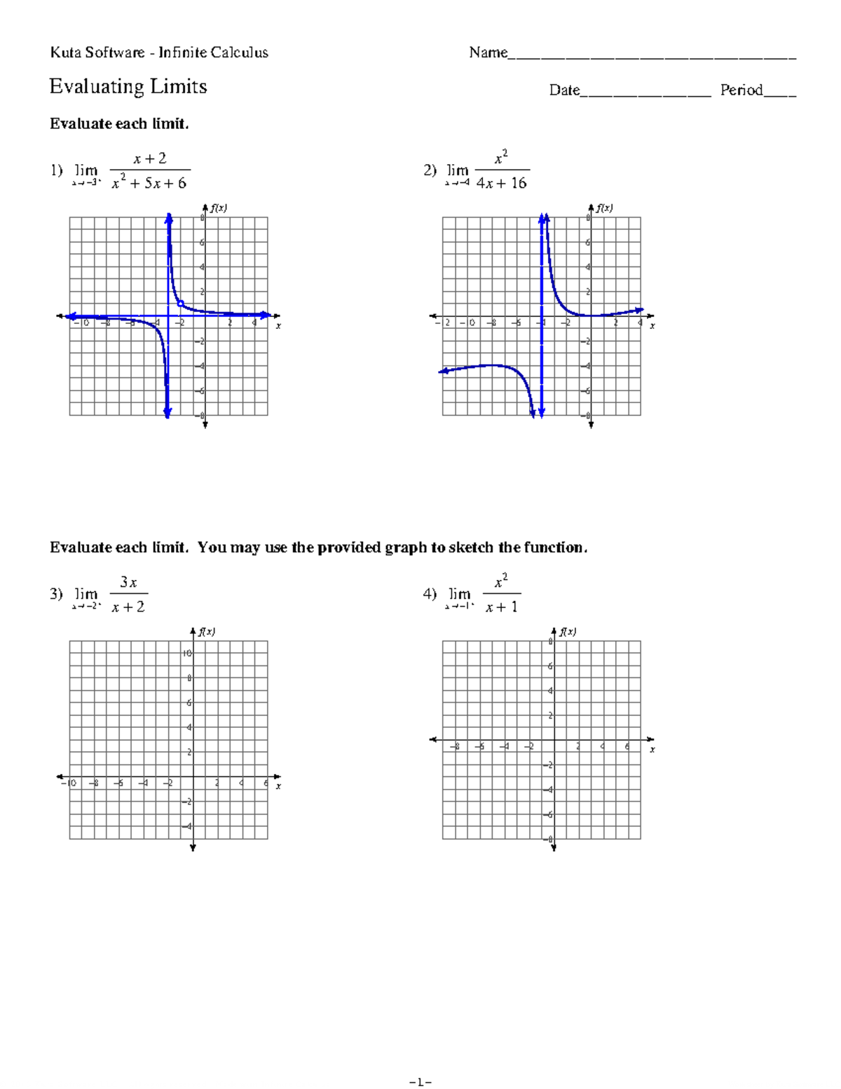 Limits at Essential Discontinuities - Kuta Software Infinite Calculus ...