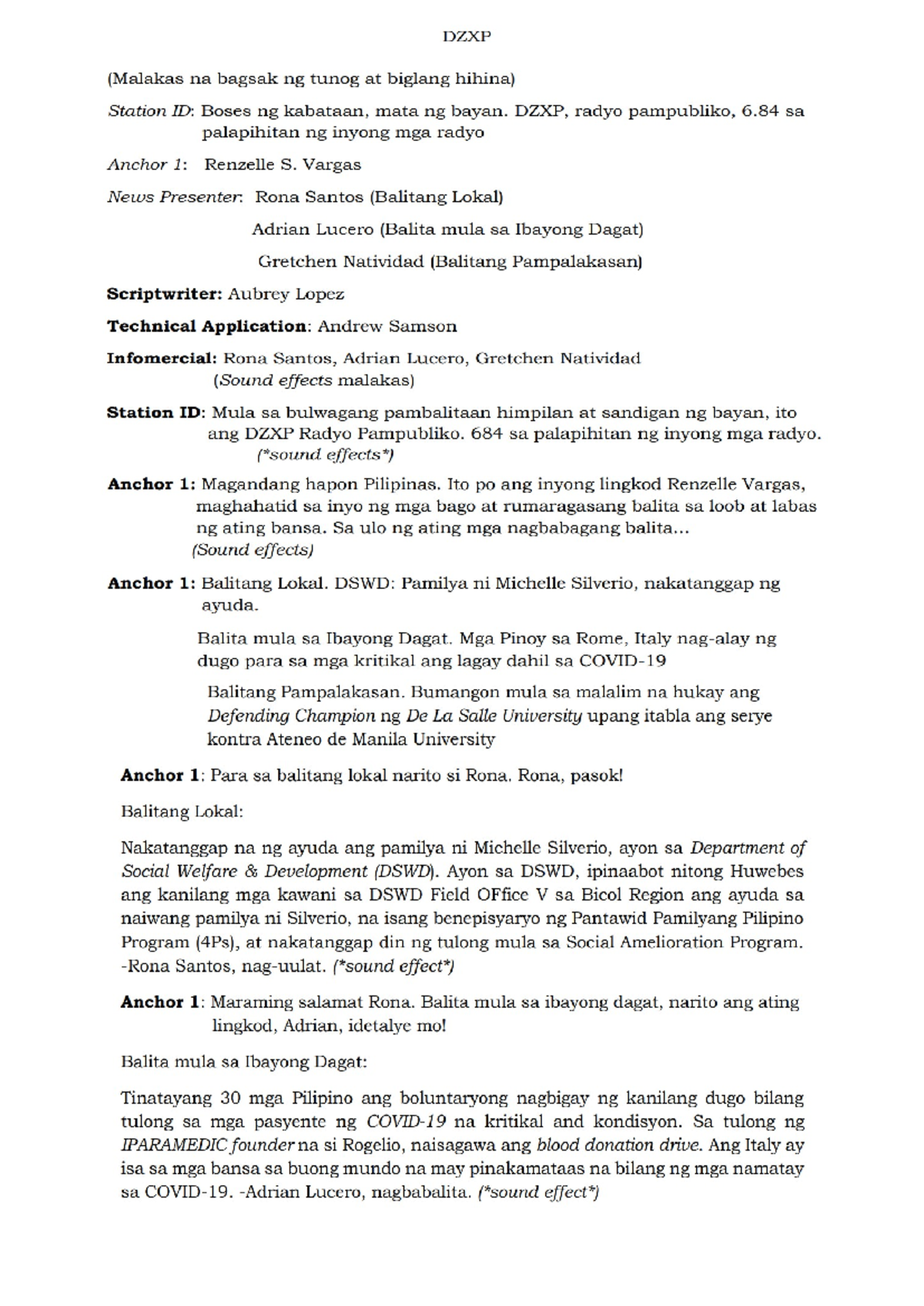 Broadcasting Script - DZXP (Malakas na bagsak ng tunog at biglang ...