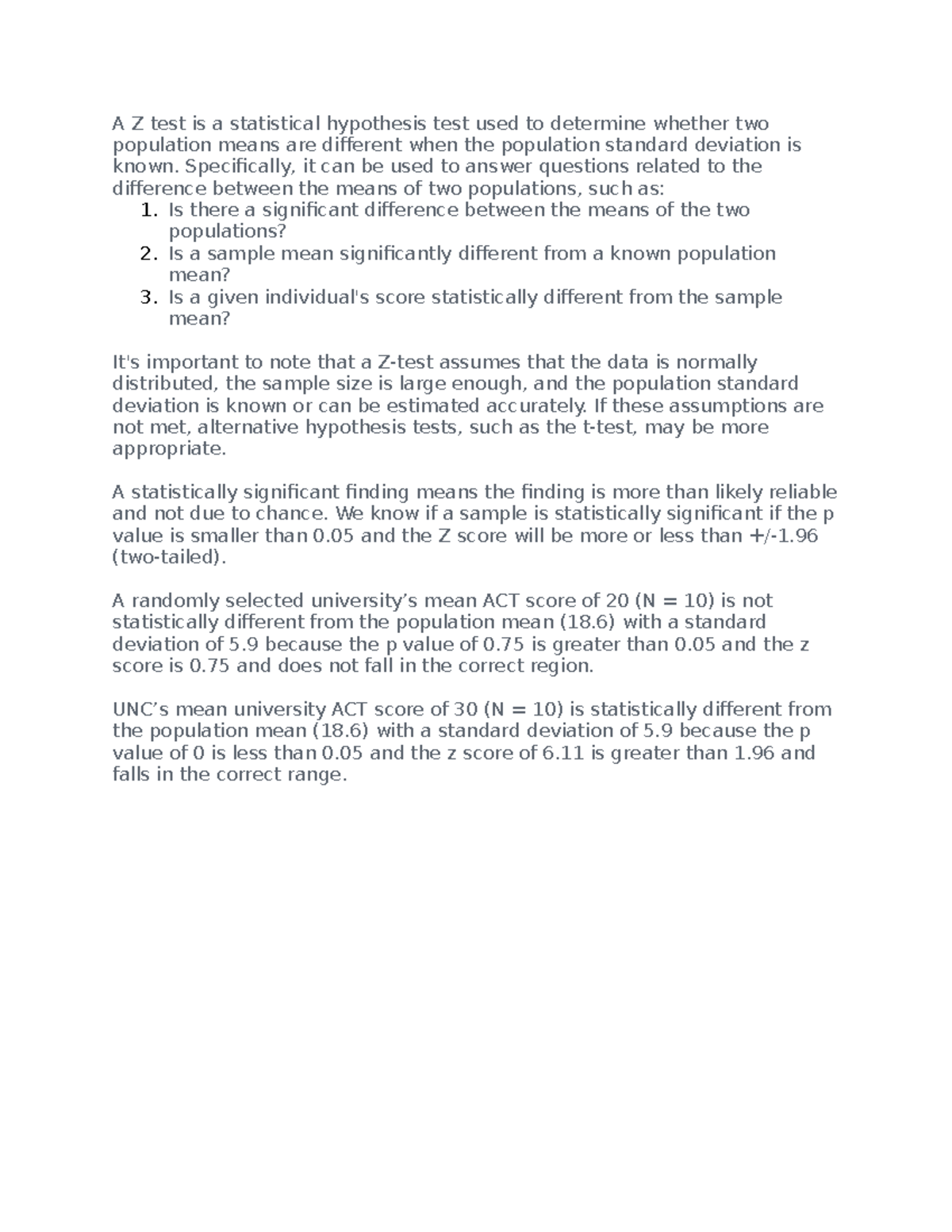 Deep Dive- Assignment 4- Hypothesis Testing with Z-Tests - A Z test is ...