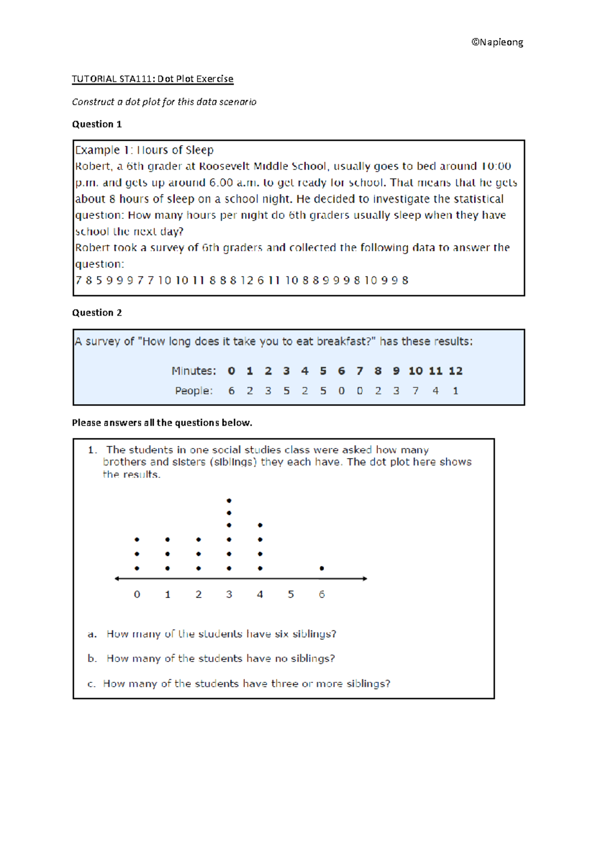 STA111 DOT PLOT Exercise - Statistics - TUTORIAL STA111: Dot Plot ...