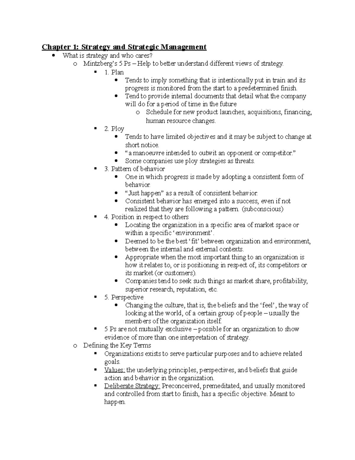 Chapter 1 Strategic Management Key Concepts & Theories - Studocu