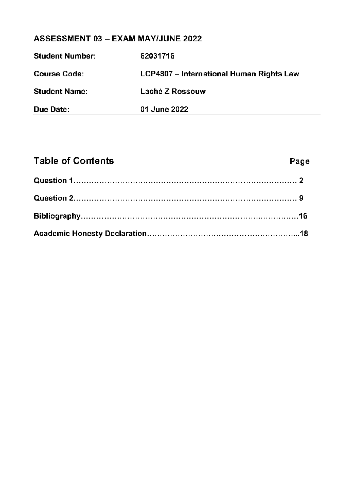 LCP4807 International Human Rights Law Exam Notes - May/June 2022 - Studocu