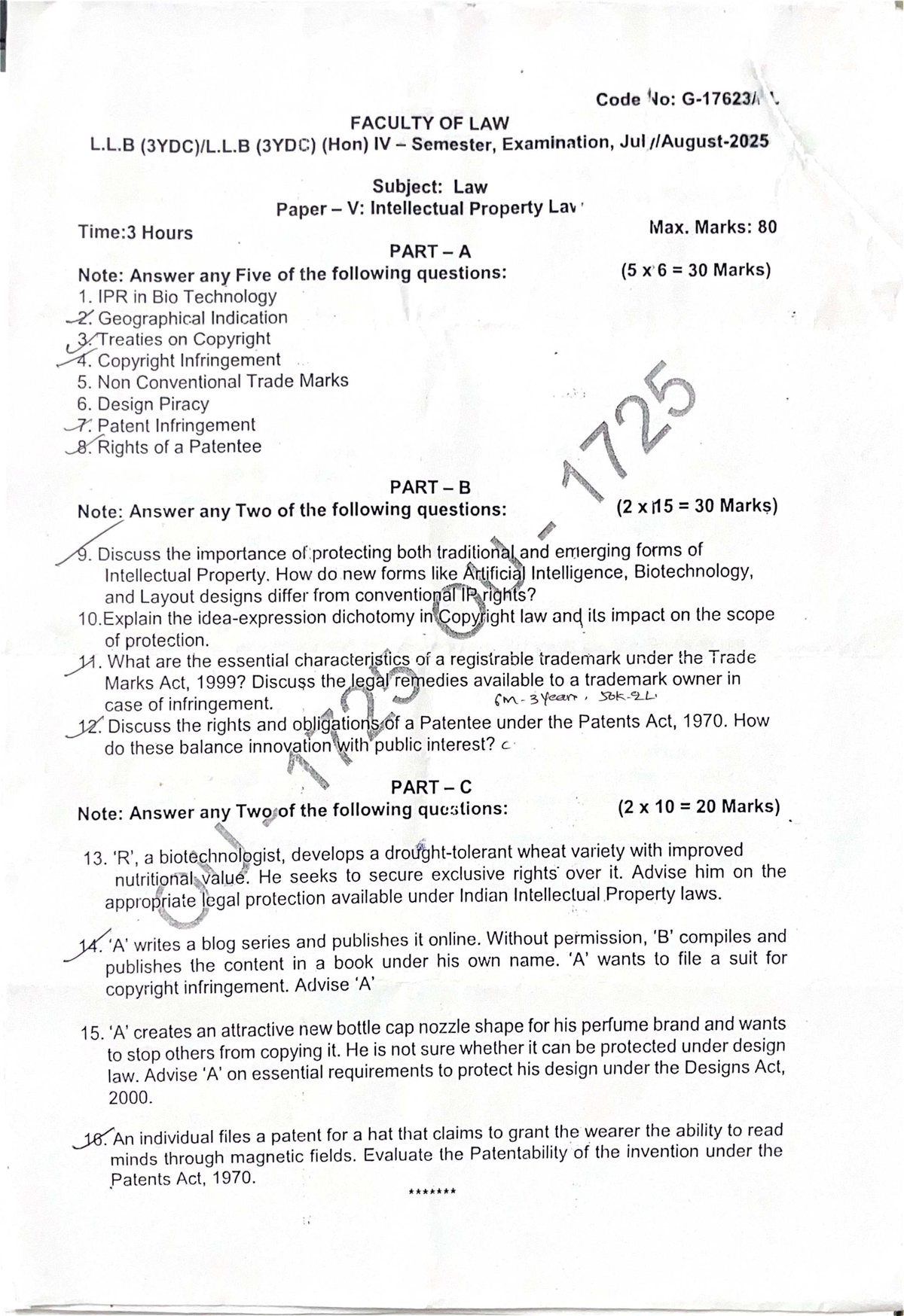 G-17623 - Backlog Exam Paper: Intellectual Property Law (IPR) - Studocu