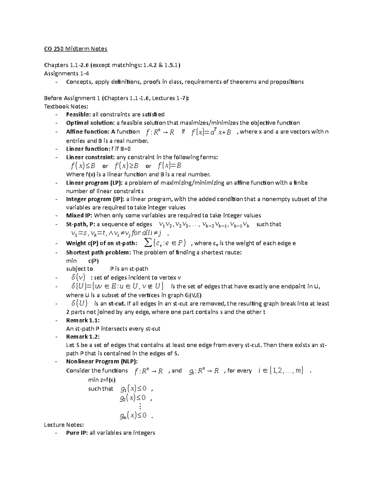 CO 250 Midterm Study Notes: Key Concepts and Theorems - Studocu