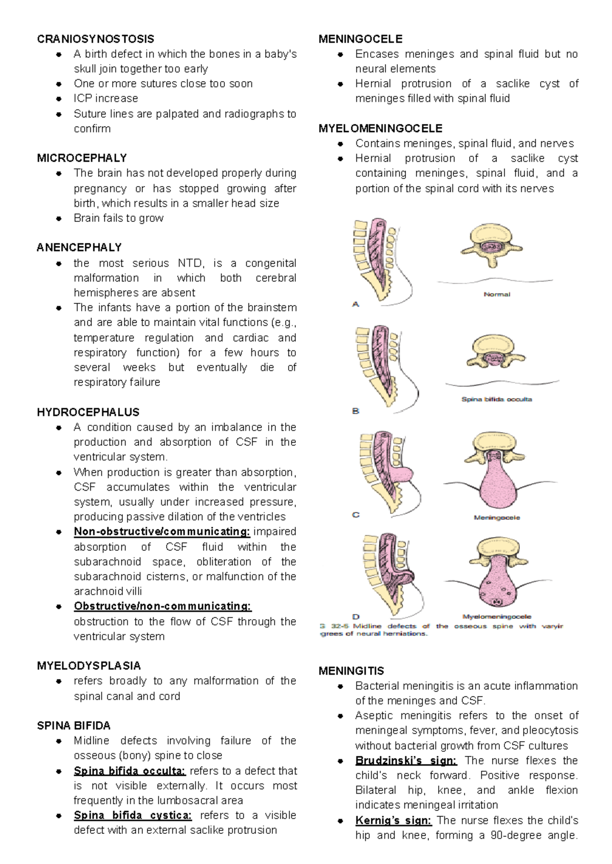 MCN LEC Module 7 - Key Nursing Concepts on Neural Tube Defects - Studocu