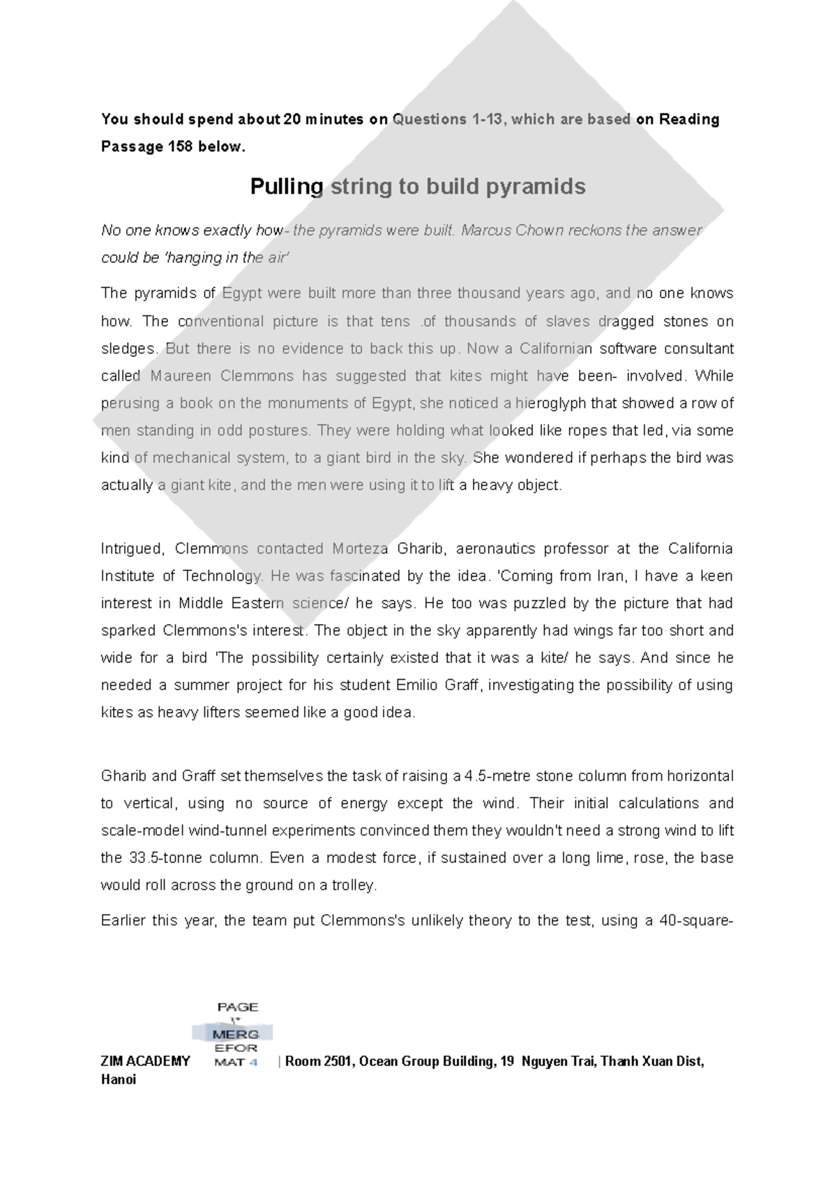 IELTS Academic Reading Sample 158 - Kite Theory for Pyramid ...