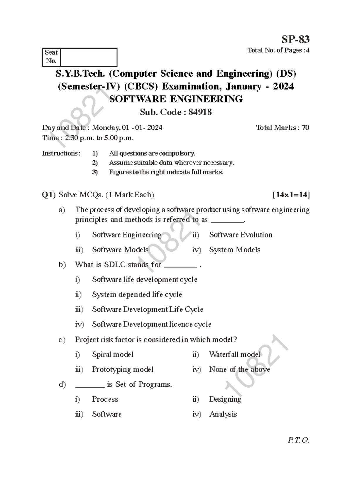 84918 - Software Engineering Midterm Exam Notes for S.Y.B.Tech. - Studocu