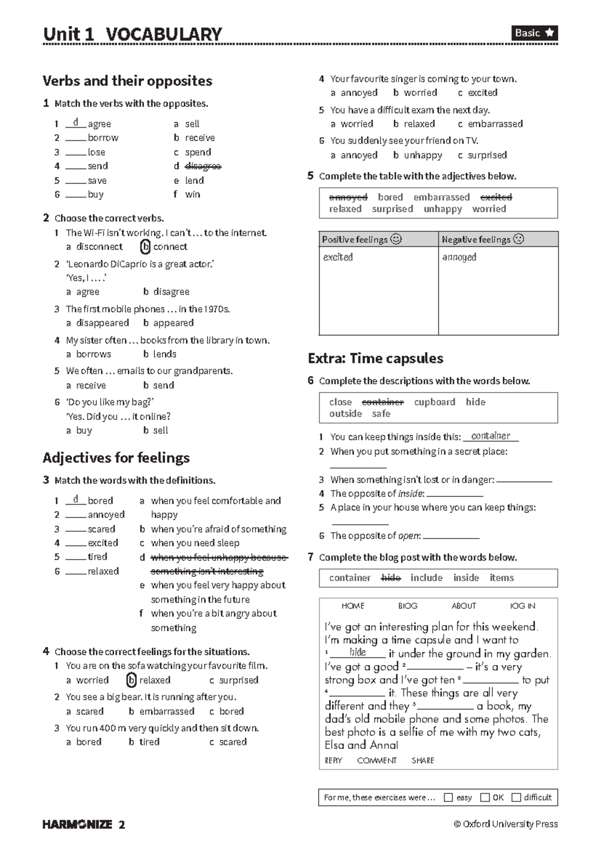 Unit 1 Vocabulary & Grammar Worksheets - Harmonize 2 TRM - Studocu