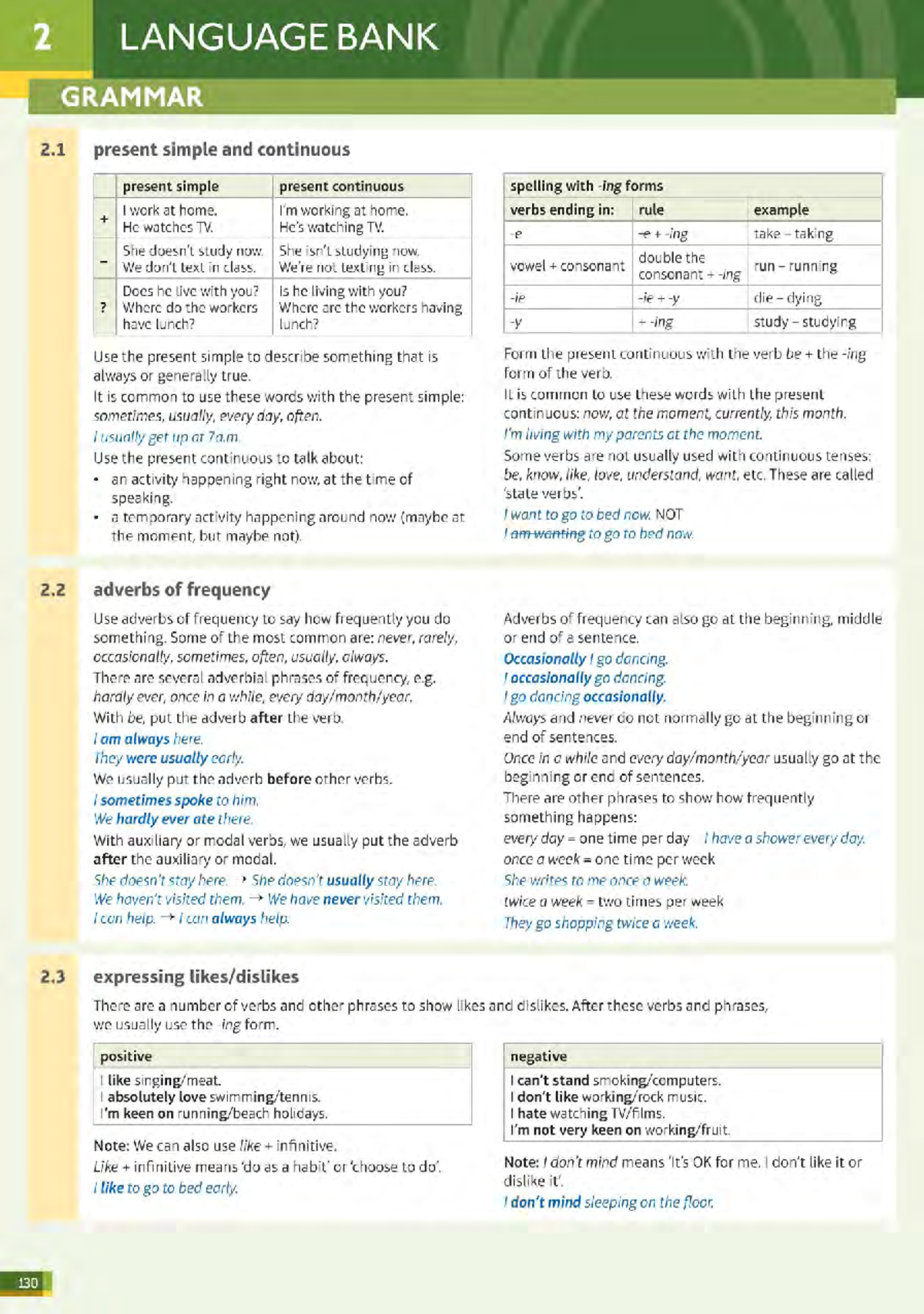 2 LANGUAGE BANK GRAMMAR: Present Simple & Continuous Notes - Studocu