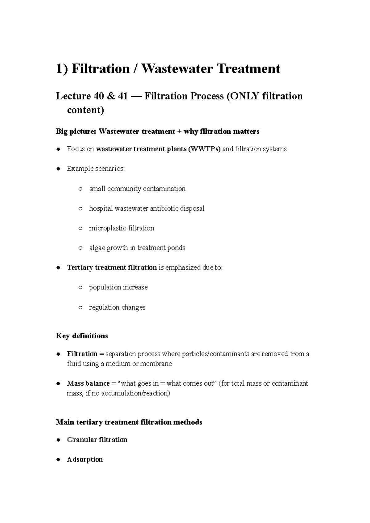 1P13 NASc Midterm Lecture Notes on Wastewater Filtration & Material ...