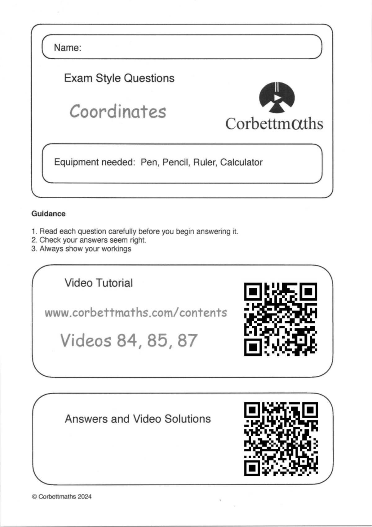 Coordinates-Answers - Practice materials for coordinates - Name: Exam ...