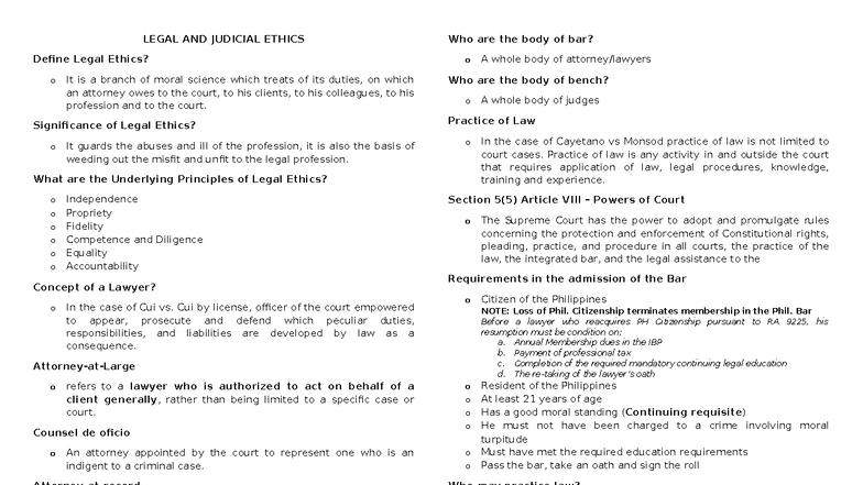 Legal and Judicial Ethics - Comprehensive Reviewer Guide - Studocu
