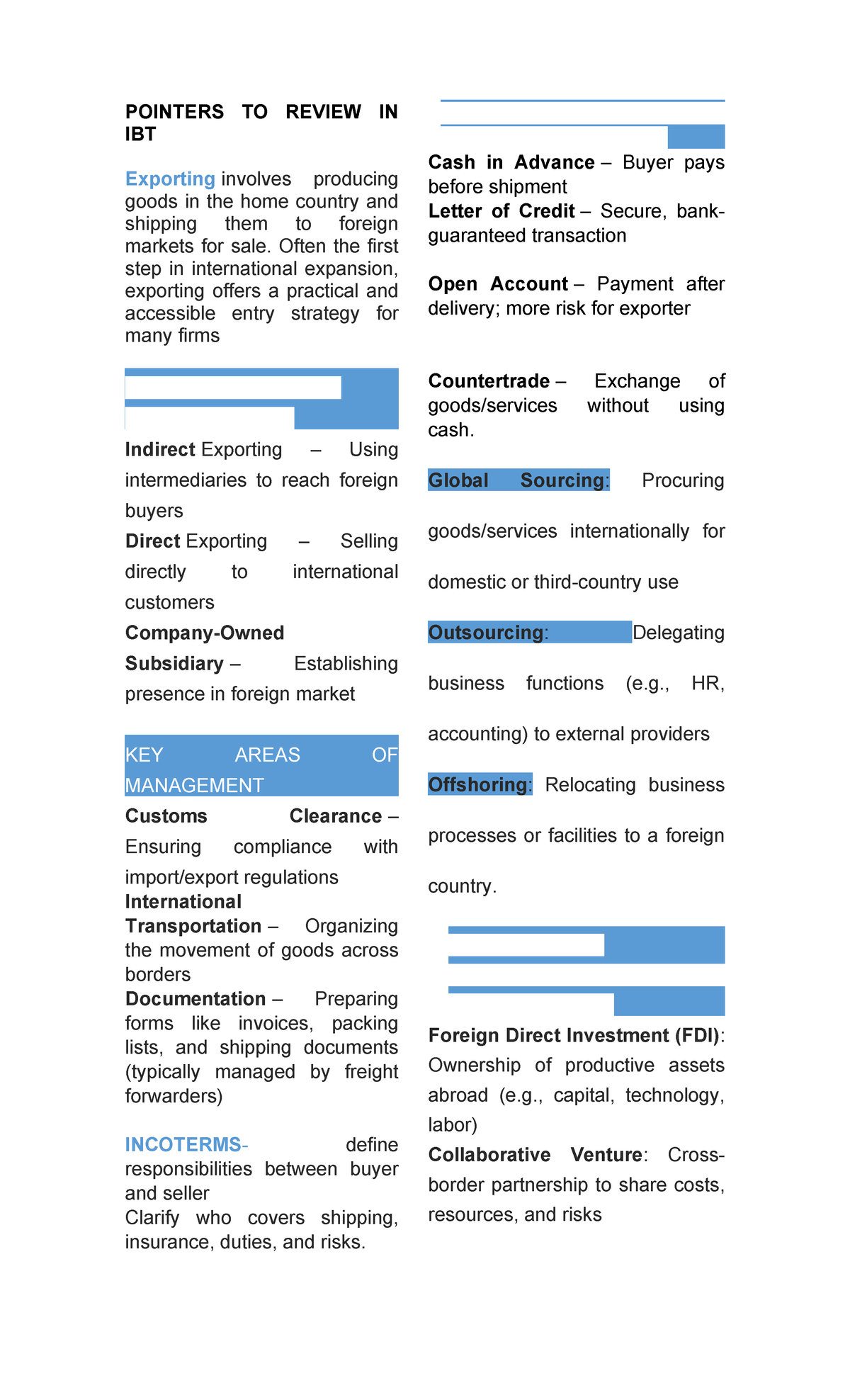 Pointers to Review in IBT: Exporting and International Trade Strategies ...