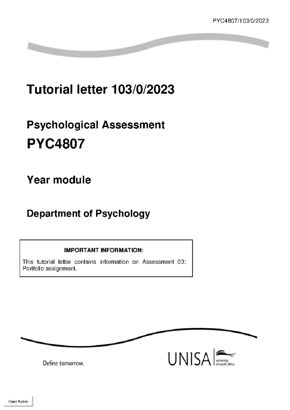 Final Assessment Portfolio Assignment for PYC4807 - Psychological ...