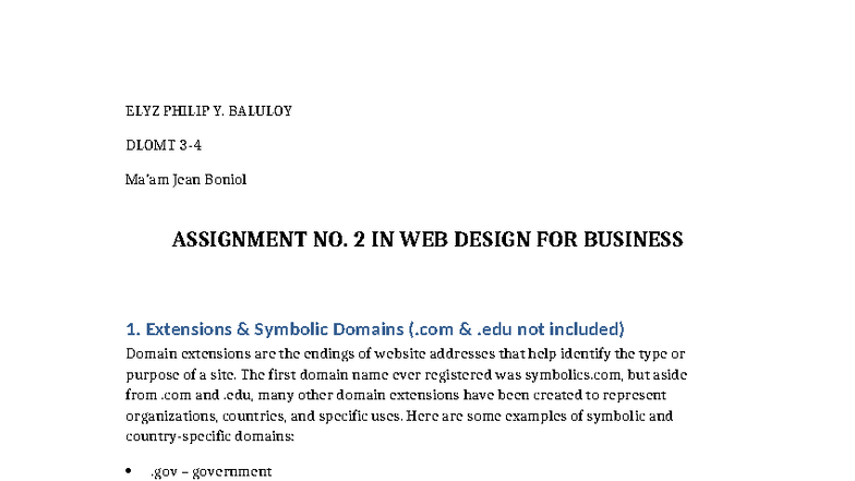 Assignment No. 2: Web Design for Business (DLOMT) - Domain Extensions ...