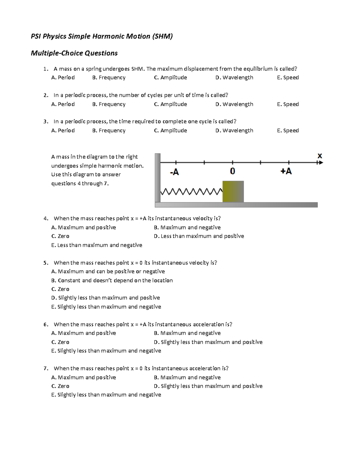 PSI Physics Simple Harmonic Motion Quiz Answers and Study Guide - Studocu