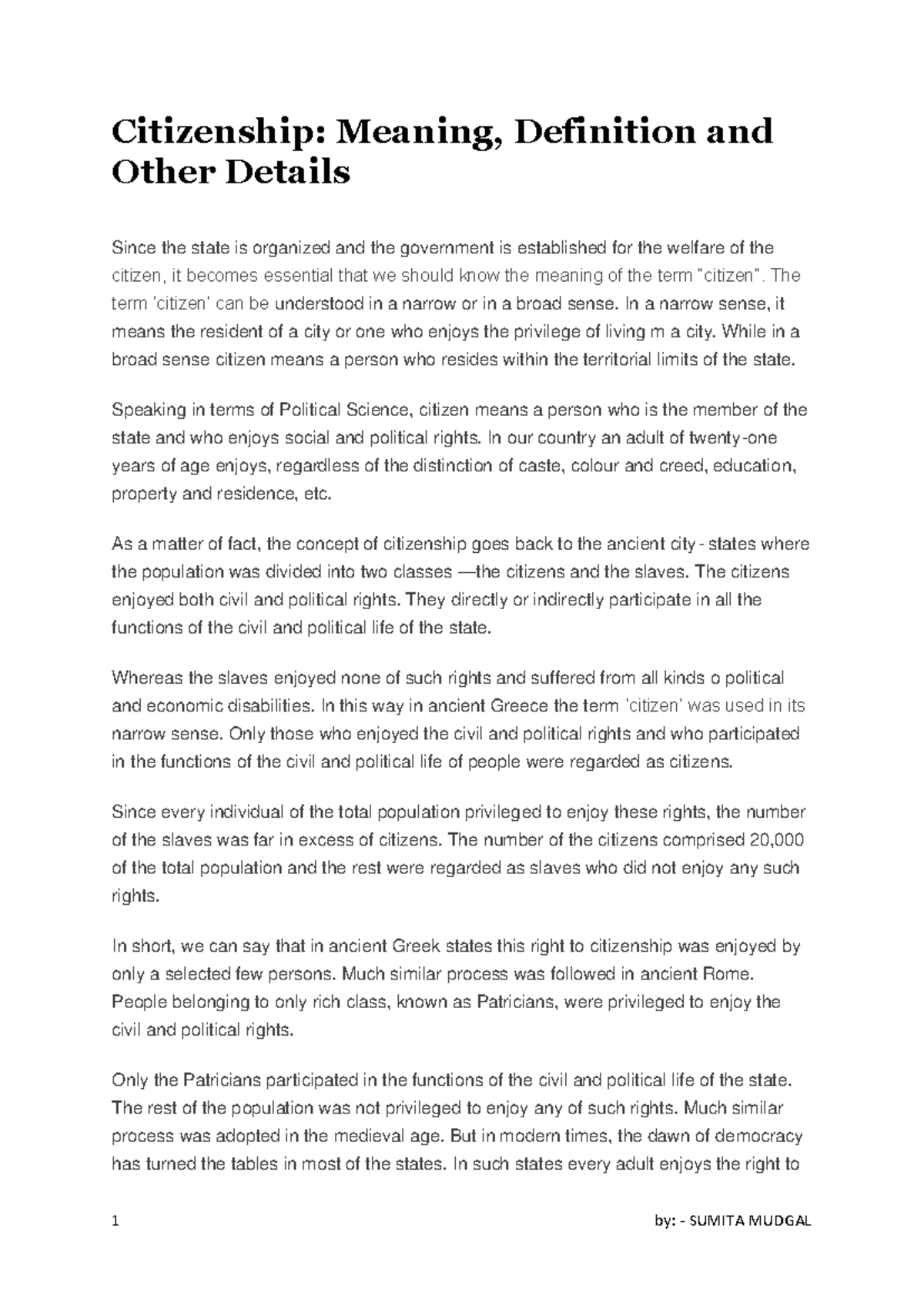 Citizenship - The term ‘citizen’ can be understood in a narrow or in a ...