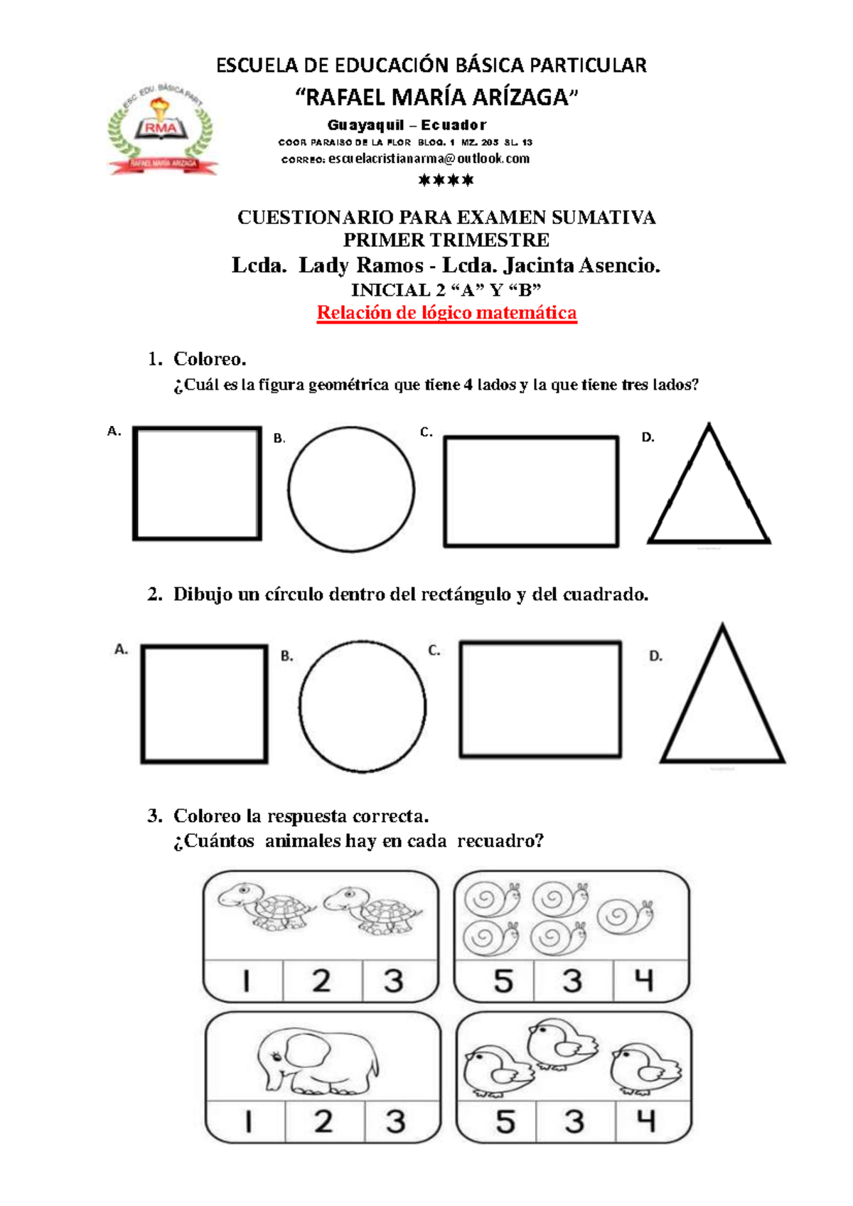 Cuestionario Examen Sumativa INICIAL 2 "A" y "B" - Primer Trimestre - Document Preview