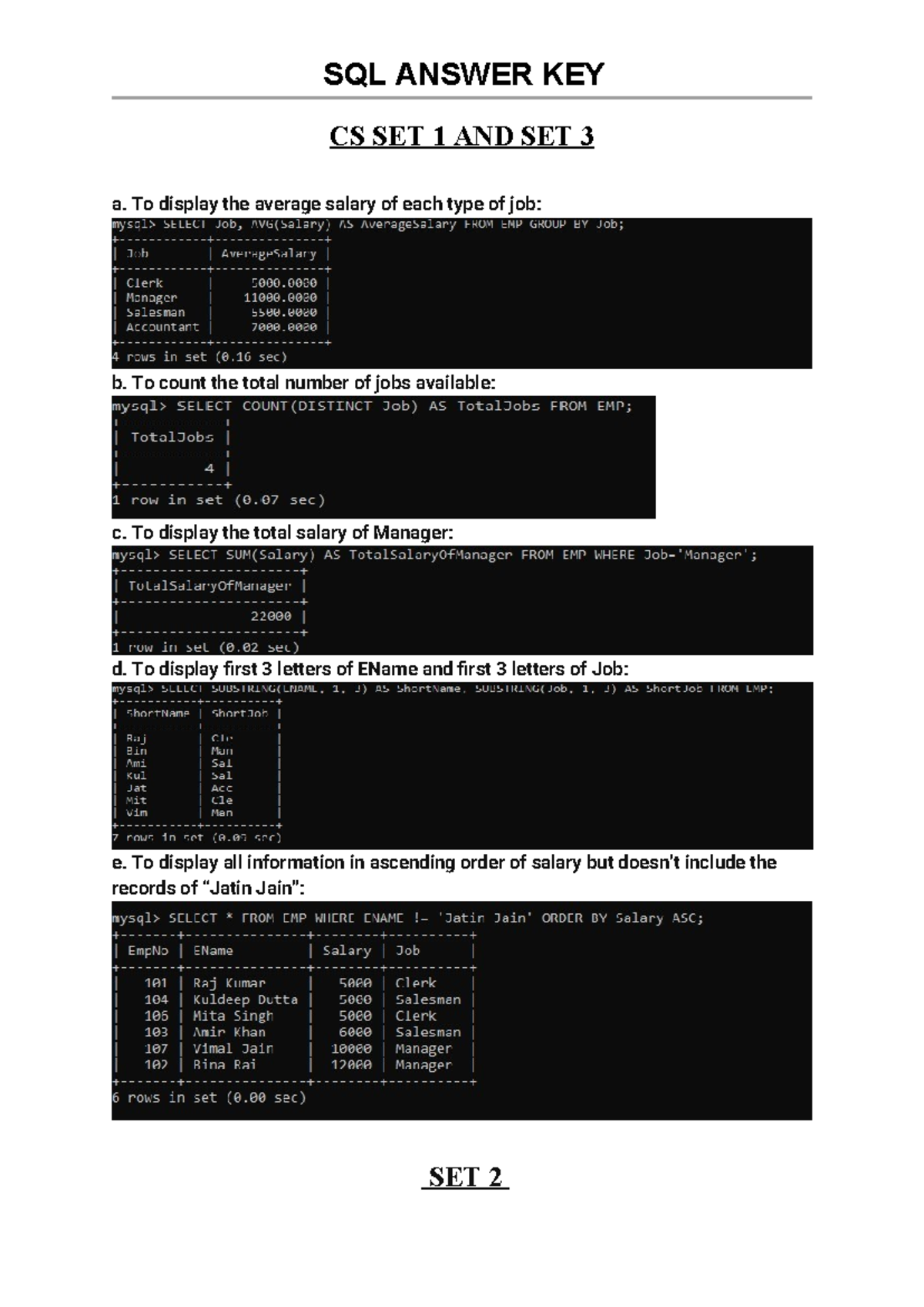 Lab answer key sql24-25 - Computer Science HL - SQL ANSWER KEY CS SET 1 ...