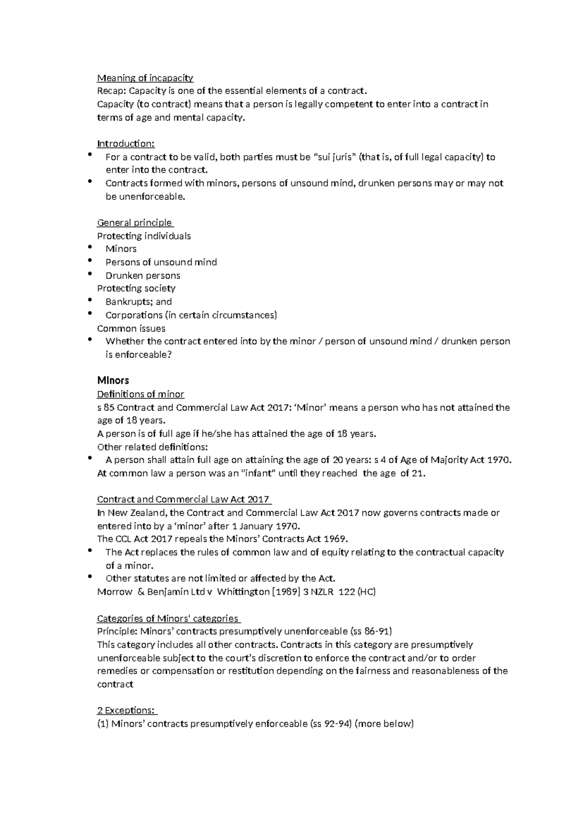 Incapacity Notes: Understanding Legal Capacity in Contracts (LAW101 ...