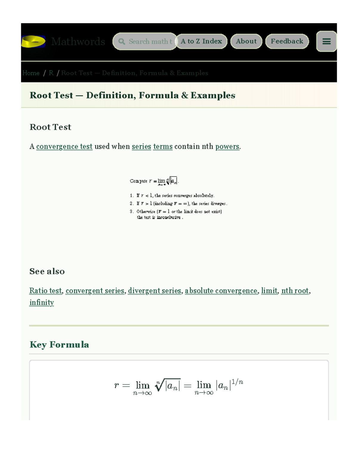 Root Test Definition, Formula & Examples for Calculus - Studocu