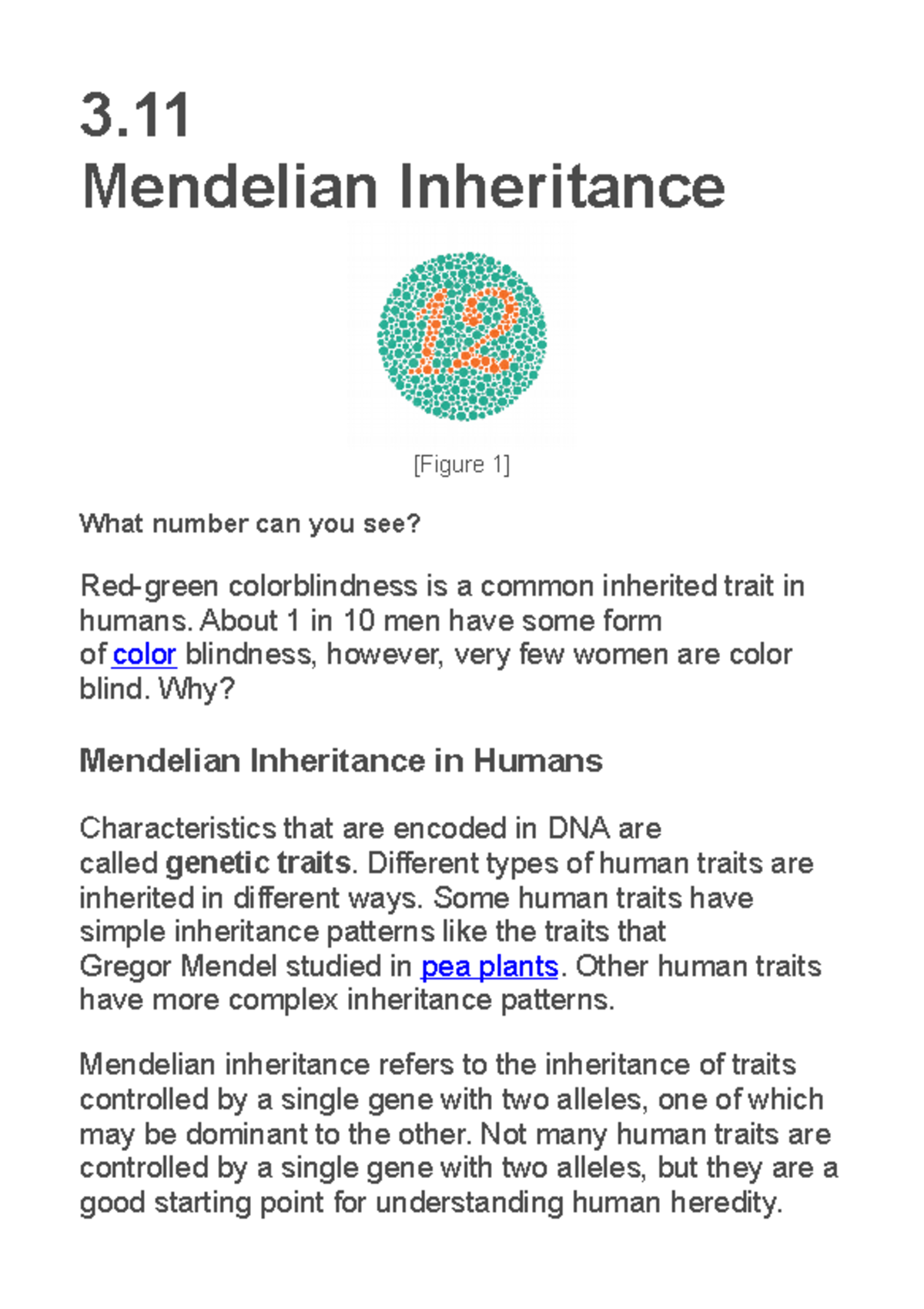 Lesson 3.11 Mendelian Inheritance - 3. Mendelian Inheritance [Figure 1 ...