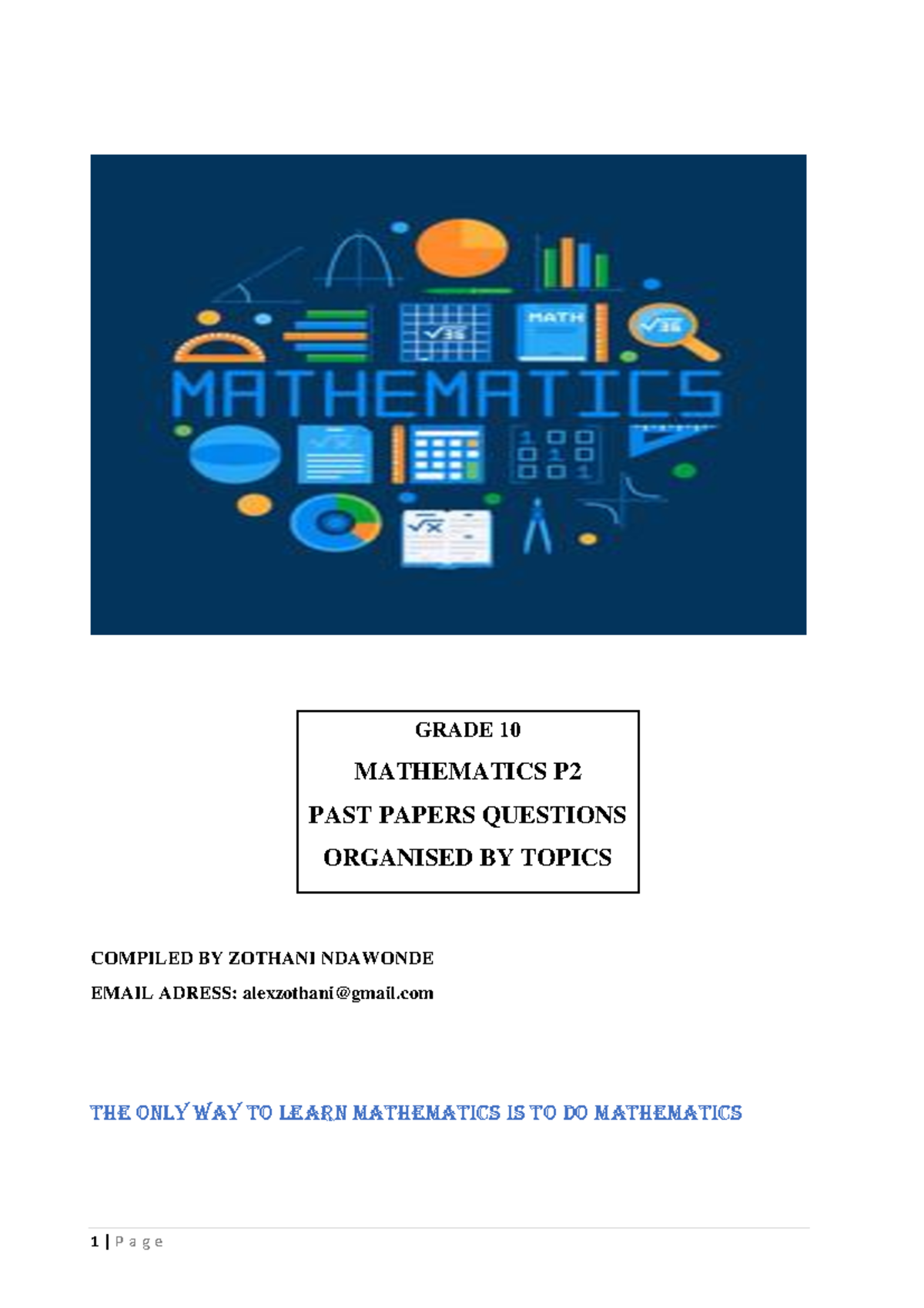 Grade 10 Mathematics P2 Past Papers: Organized Topics & Solutions - Studocu