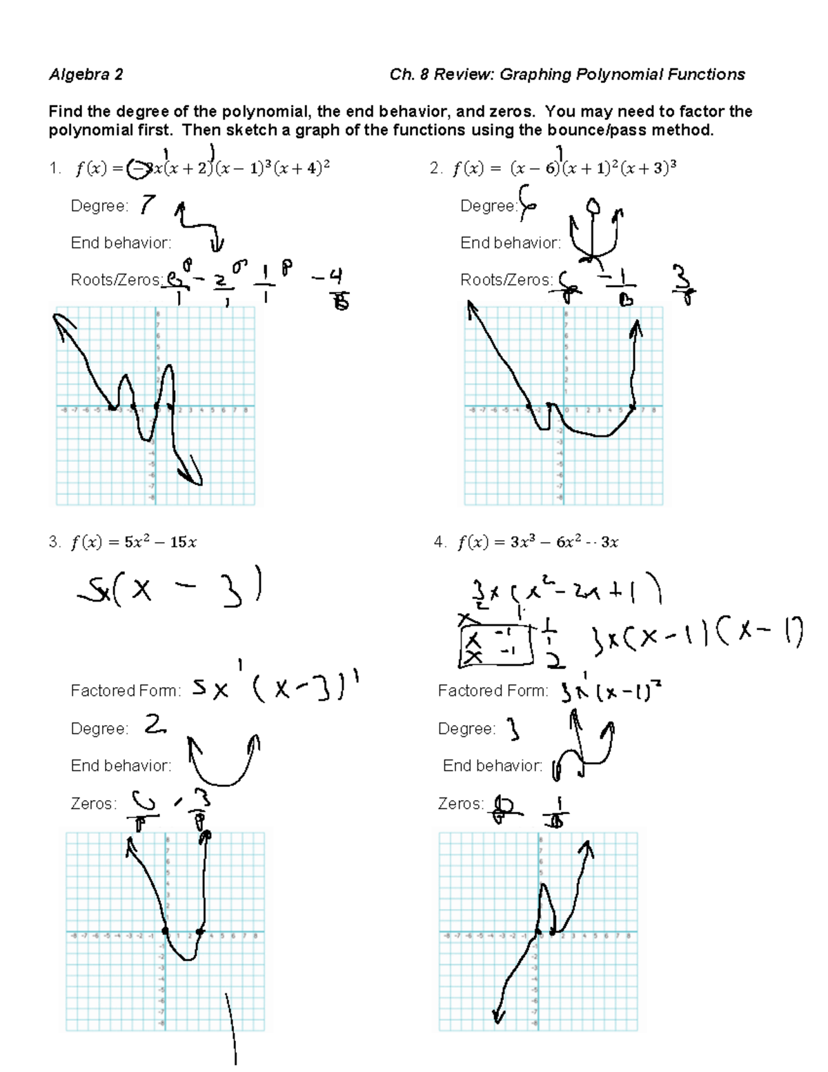 Algebra 2 Unit 8 Review: Graphing Polynomial Functions - Studocu