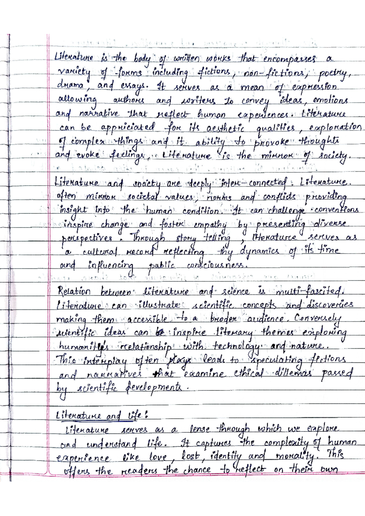 Literature notes - Sjsj - Literature is the body of written works that ...