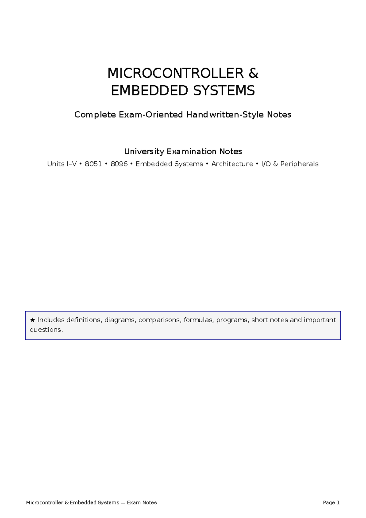 MICROCONTROLLER EMBEDDED SYSTEMS (8051, 8096) Exam Notes & Key Concepts ...