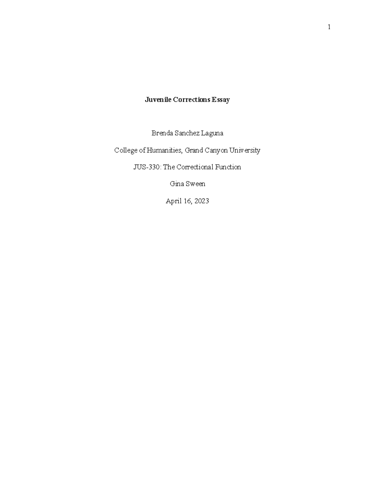 Juvenile Corrections Essay - Juvenile Corrections Essay Brenda Sanchez ...