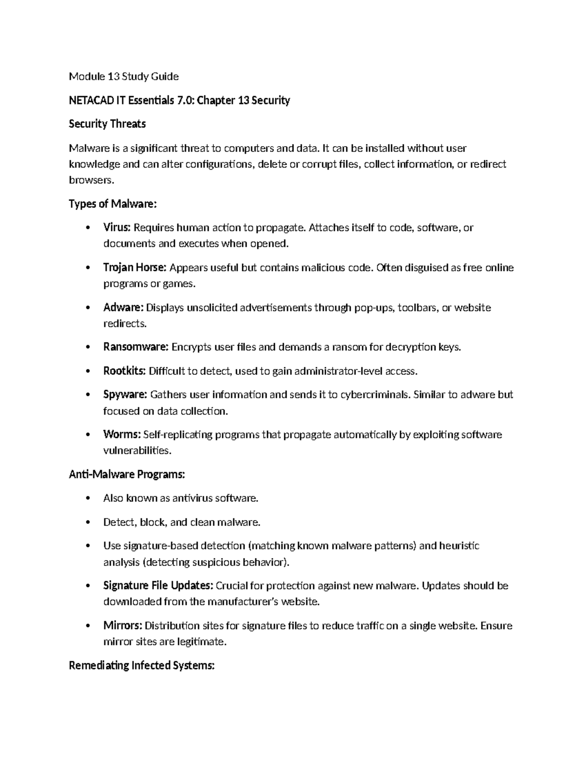 Module 13 Study Guide NETACAD IT Essentials 7.0: Security Threats ...
