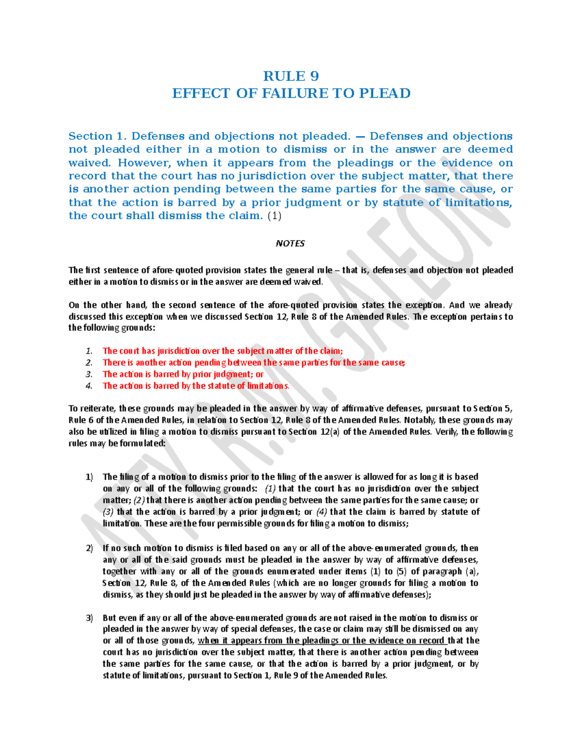 Amended Rules: Rule 9 - Effects of Failing to Plead Defenses and ...