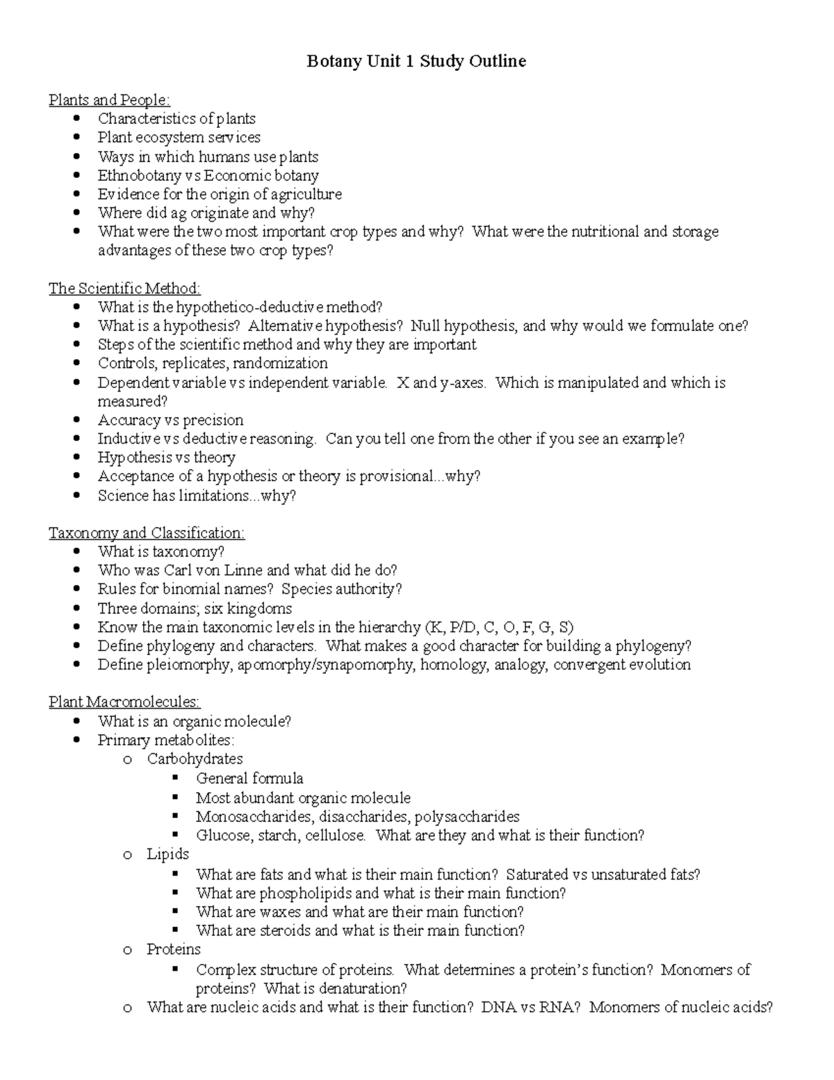 Comprehensive Study Guide on Botany Concepts for Bio 101 Final Exam ...