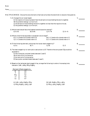CHM 261 Practice Exam 2 Spring 2017 - Multiple Choice Questions - Studocu