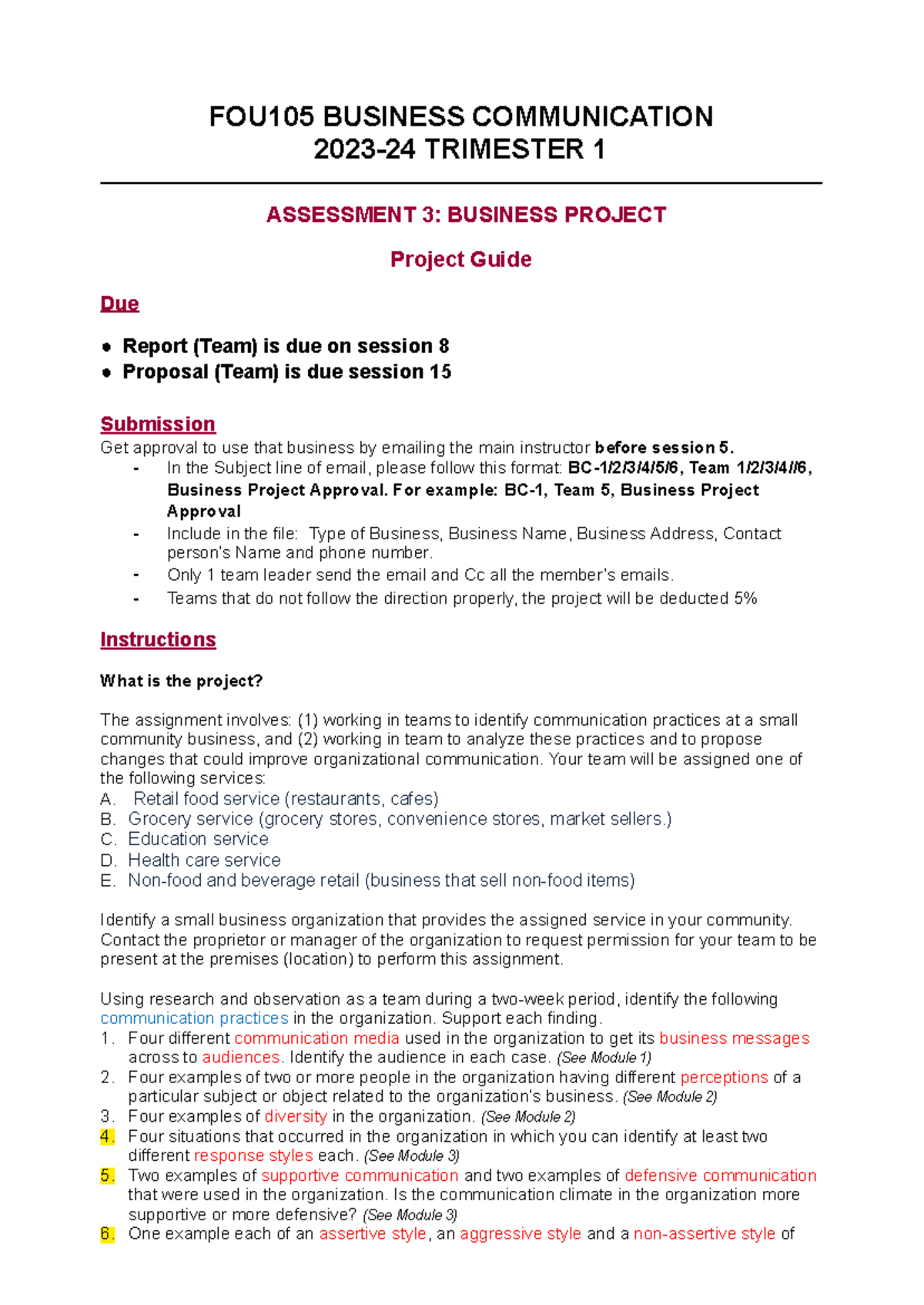 Project Business Communication 2023-24 T1 - Project Guide.docx - FOU105 ...