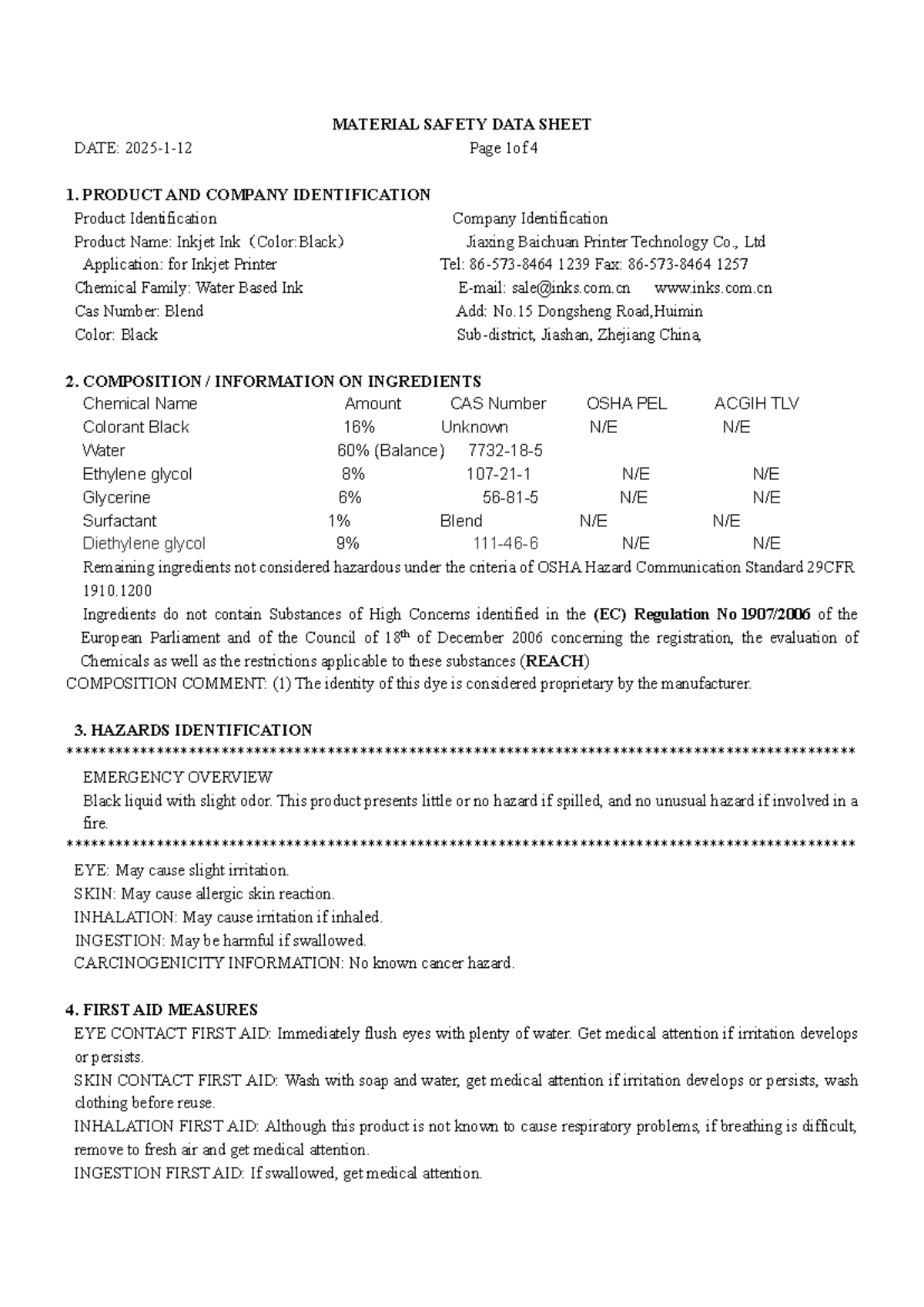 2025 MSDS for Black Inkjet Printer Ink: Safety & Handling Guide - Studocu