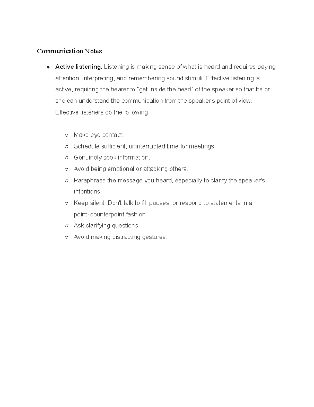 Comm 101: Communication Notes on Active Listening Techniques - Studocu