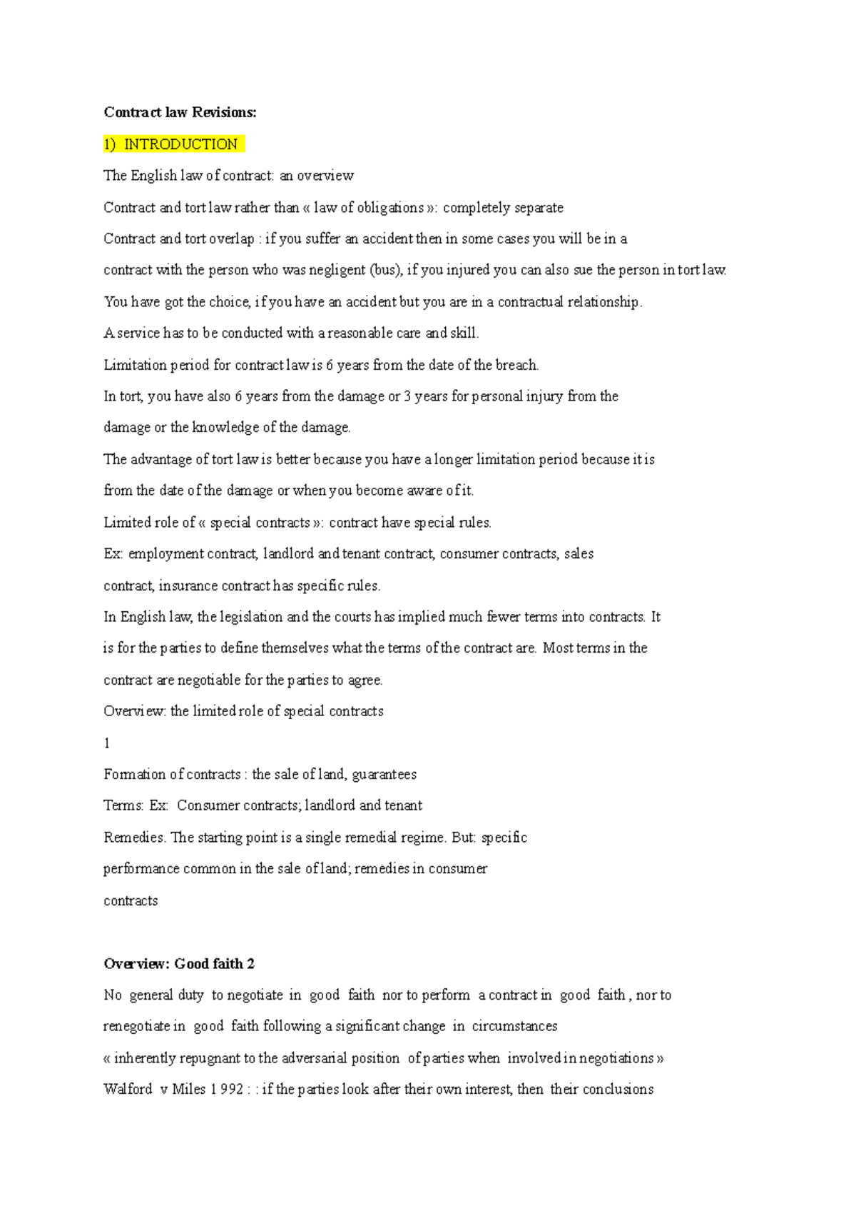 Contract Law Revision Notes: Key Concepts and Case Studies - Studocu