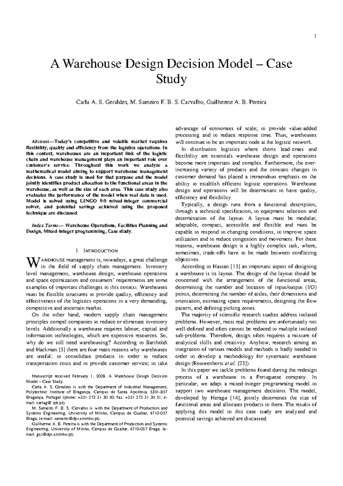 A Warehouse Design Decision Model: A Case Study (ENG 101) - Studocu