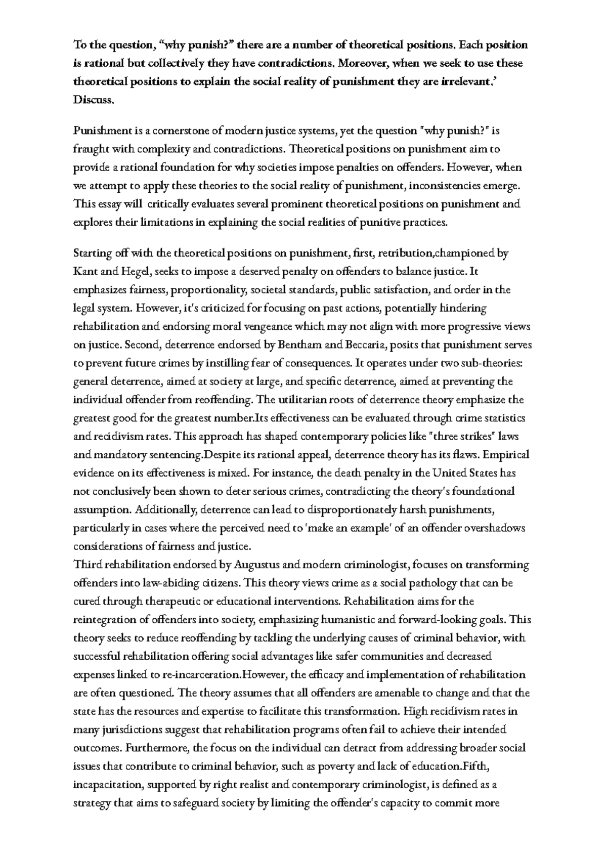 Theoretical positions on punishment: A critical analysis of ...