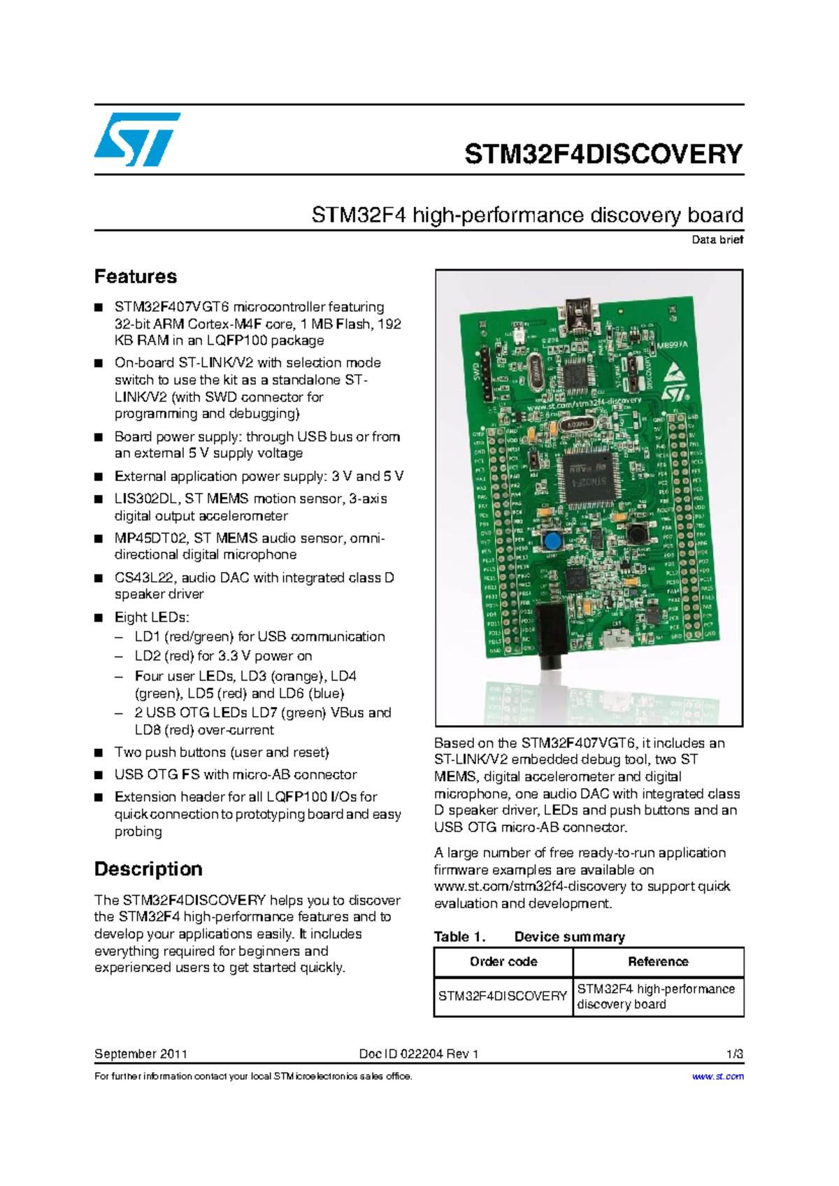 STM32F4 Discovery - abc - Data brief For further information contact ...