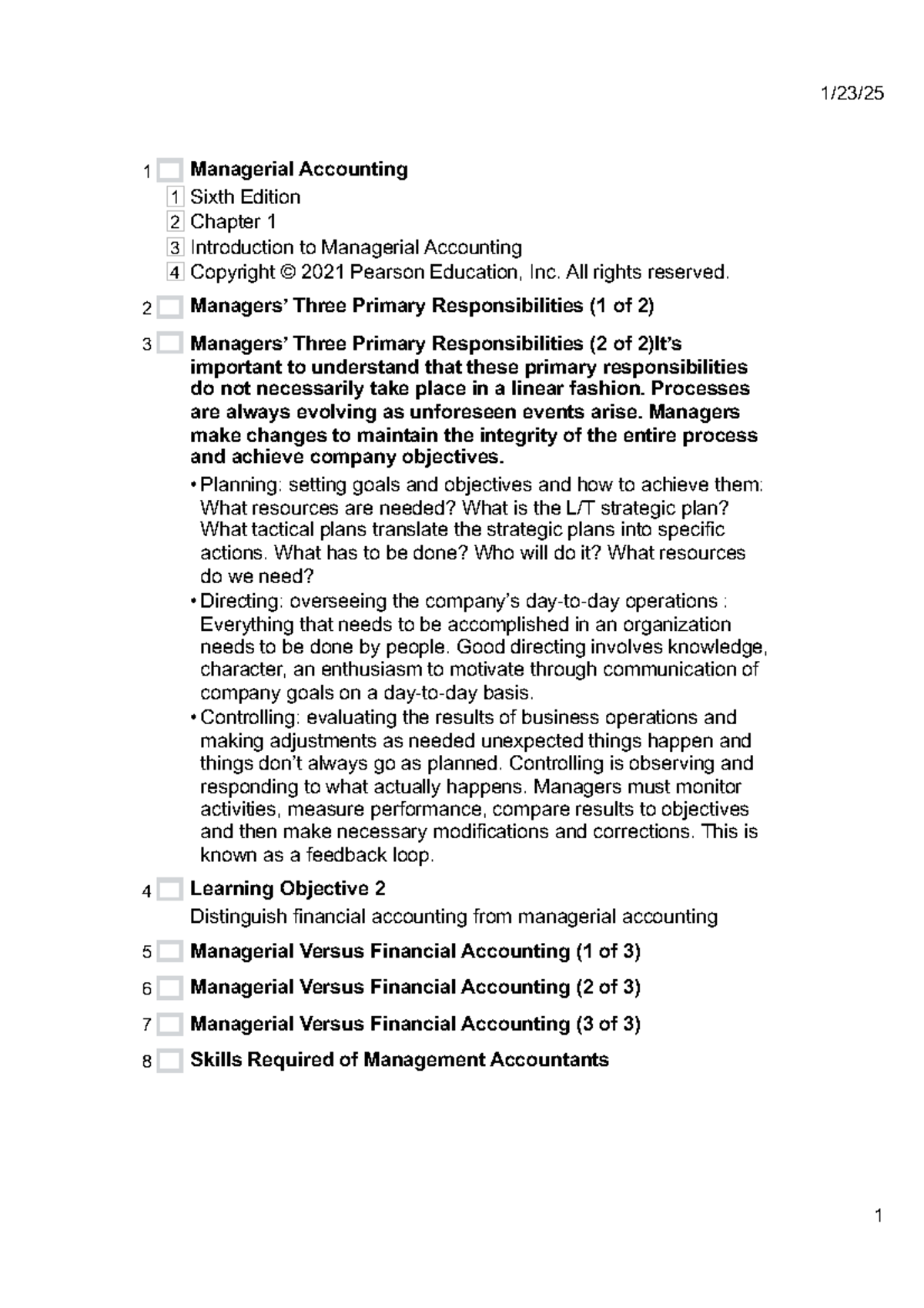 Act 212 lecture 1 - powerpoint notes - 1/23/ 1 Managerial Accounting ...